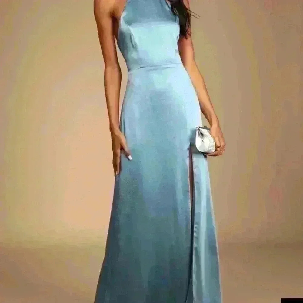 Lulus Make It Elegant Blue Satin Strappy Dress